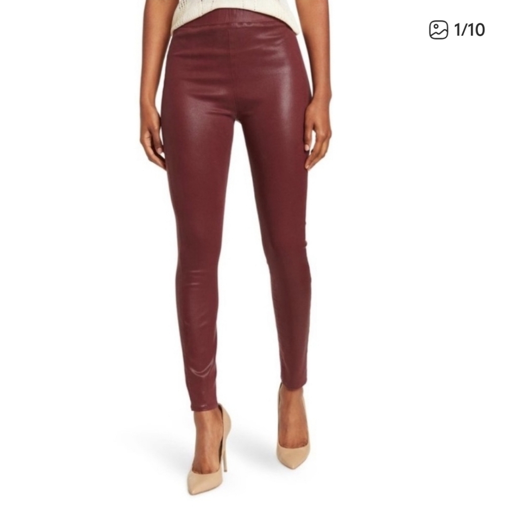 L’AGENCE Rochelle Coated High Rise Pull On Jean Size M Maroon Burgandy